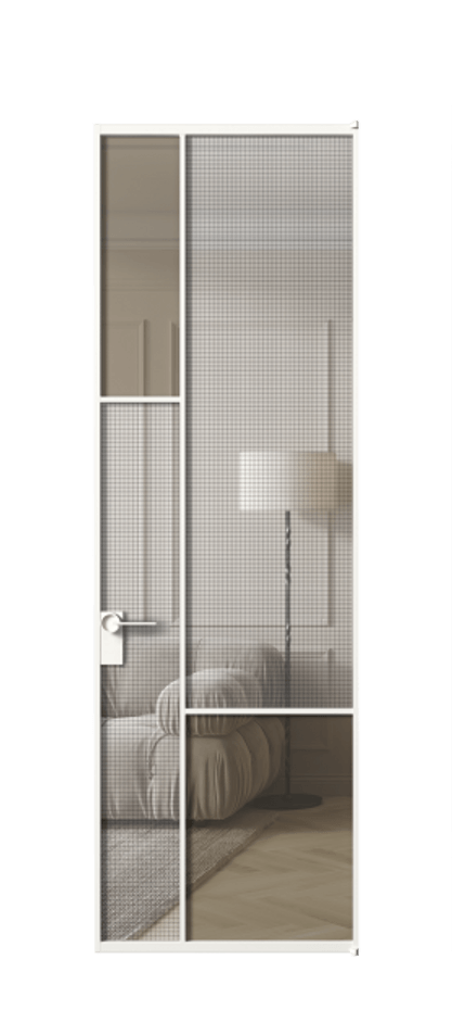 Межкомнатная дверь Mosaic АЛПЛ041.13 Алюминий Белый Mesh silver + Бронза прозрачное триплекс Цена 910600 #CURRENCY# | Volhovec