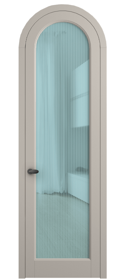 Межкомнатная дверь Palazzo 6814 Матовый светло-бежевый Рифлёное голубое стекло "Moru", триплекс Цена 830900 ₸ | Volhovec
