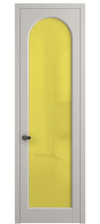 Межкомнатная дверь Palazzo 6804 Матовый облачно-серый Фактурное жёлтое стекло "Лёд", триплекс Цена 642900 ₸ | Volhovec