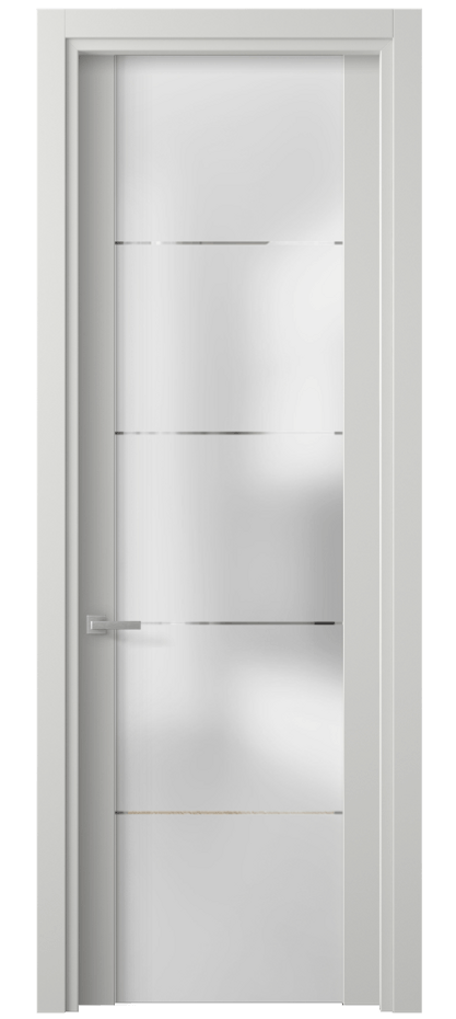 Межкомнатная дверь Планум 4114 Матовый светло-серый Сатинированное стекло с гравировкой «КВАДРО», триплекс Цена 455860 ₸ | Volhovec