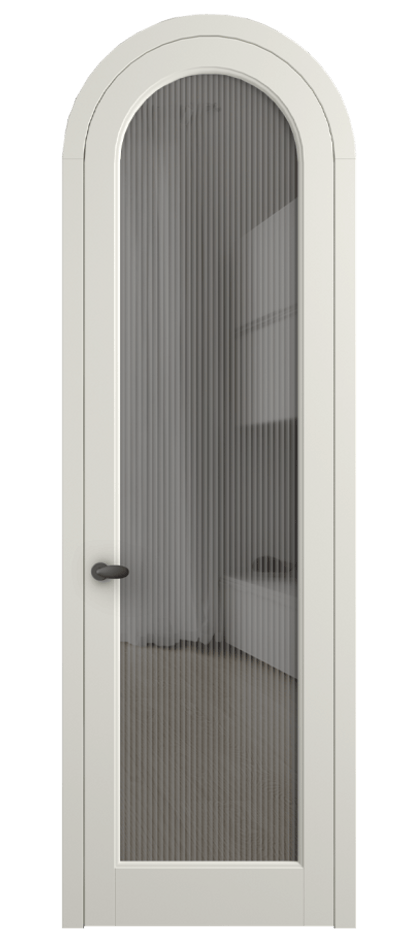 Межкомнатная дверь Палаццо 6814 Матовый жемчужный Рифлёное серое стекло "Мору", триплекс Цена 1006682 ₸ | Volhovec