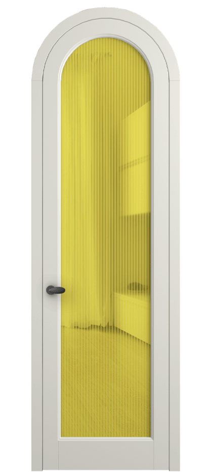 Межкомнатная дверь Палаццо 6814 Матовый жемчужный Рифлёное жёлтое стекло "Мору", триплекс Цена 1006682 ₸ | Volhovec