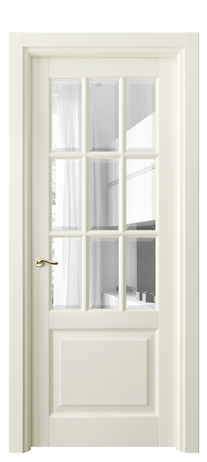 Межкомнатная дверь Лигнум 0748 Матовый молочно-белый Прозрачное стекло с фацетом Цена 907192 ₸ | Volhovec