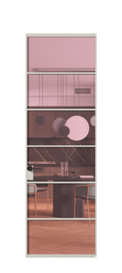 Алюминиевая дверь АЛПЛ040.04 Алюминий тёплый серый Прозрачное розовое стекло, триплекс Цена 971687  | Volhovec