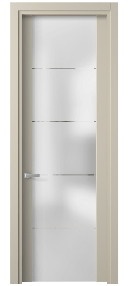 Межкомнатная дверь Planum 4114 Матовый бежево-серый Сатинированное стекло с гравировкой «КВАДРО», триплекс 8 мм Цена 283040 ₸ | Volhovec