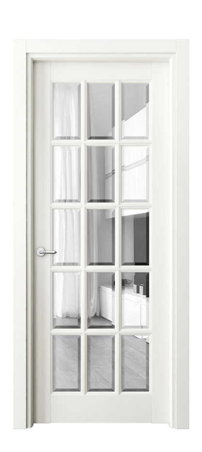 Межкомнатная дверь Тоскана Грильято 6311 Матовый жемчужный Прозрачное стекло с фацетом Цена 883756 ₸ | Volhovec