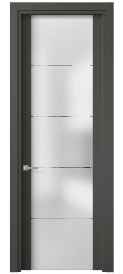 Межкомнатная дверь Planum 4114 ПЭТ графитовый Сатинированное стекло с гравировкой «КВАДРО», триплекс Цена 235870 ₸ | Volhovec