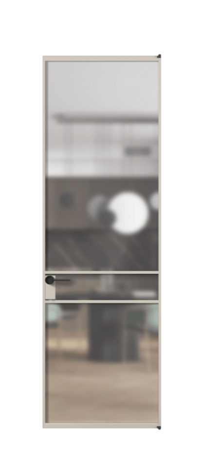 Алюминиевая дверь АЛПЛ040.02 Алюминий светло-бежевый Сатинированное стекло "Matelux Crystal Vision", калёное, матовое, каленое 6 мм Цена 947040  | Volhovec