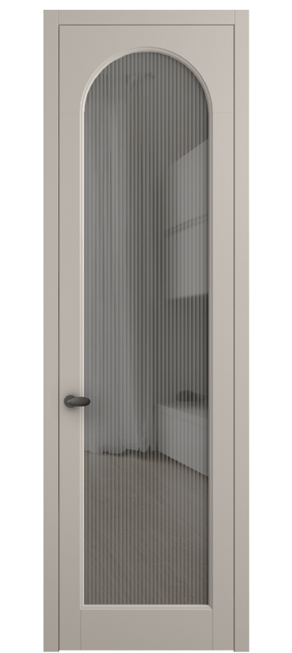 Межкомнатная дверь Палаццо 6804 Матовый светло-бежевый Рифлёное серое стекло "Moru", триплекс Цена 794019 ₸ | Volhovec