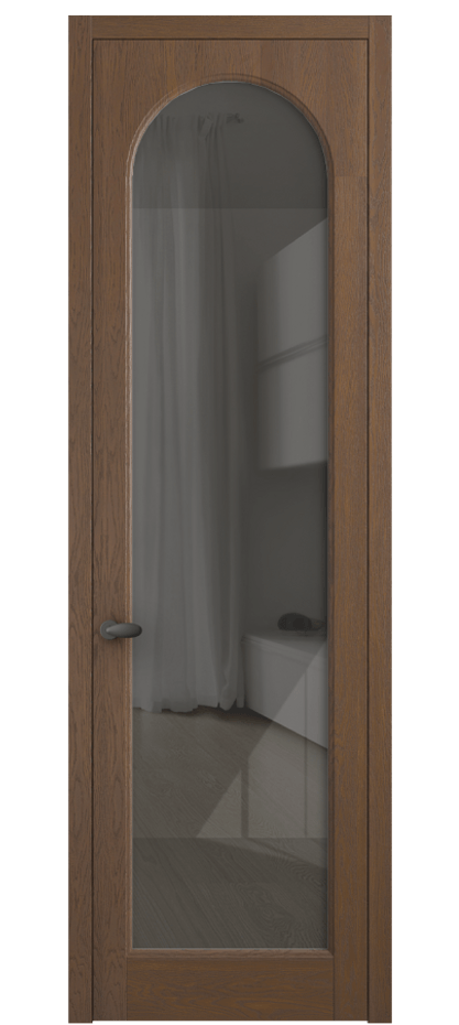 Межкомнатная дверь Палаццо 6804 Дуб каштановый матовый Рефлективное серое стекло "Стопсол", калёное Цена 1181091 ₸ | Volhovec