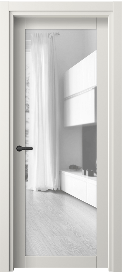 Межкомнатная дверь Нео 2102 ПЭТ белоснежный Прозрачное стекло, триплекс Цена 209102 ₸ | Volhovec