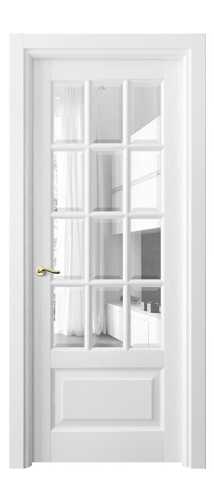 Межкомнатная дверь Лигнум 0728 Дуб белоснежный Прозрачное стекло с фацетом Цена 1267048 ₸ | Volhovec