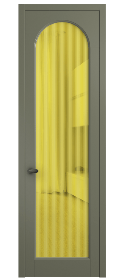 Межкомнатная дверь Палаццо 6804 Матовый оливковый тёмный Рифлёное желтое стекло "Дюна", триплекс Цена 778899 ₸ | Volhovec