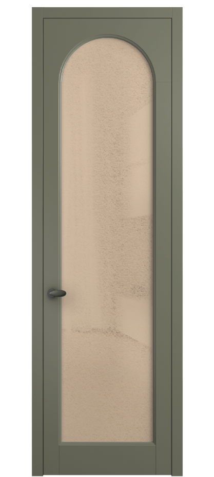 Межкомнатная дверь Palazzo 6804 Матовый оливковый тёмный Фактурное оранжевое стекло "Лёд", триплекс Цена 642900 ₸ | Volhovec