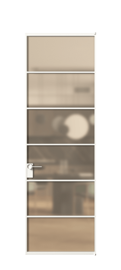 Алюминиевая дверь АЛПЛ040.04 Алюминий Белый Сатинированное оранжевое стекло, триплекс Цена 901490  | Volhovec