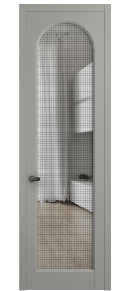 Межкомнатная дверь Palazzo 6804 Матовый нейтральный серый Декоративное стекло с сеткой "Mesh silver", триплекс Цена 655400 ₸ | Volhovec