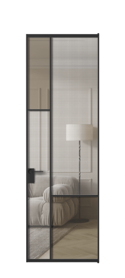 Межкомнатная дверь Mosaic АЛПЛ041.13 Алюминий Черный Mesh silver + Бронза прозрачное триплекс Цена 836430 ₸ | Volhovec