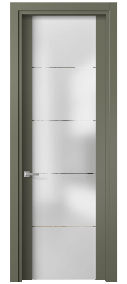 Межкомнатная дверь Планум 4114 Матовый оливковый тёмный Сатинированное стекло с гравировкой «КВАДРО», триплекс Цена 455860 ₸ | Volhovec