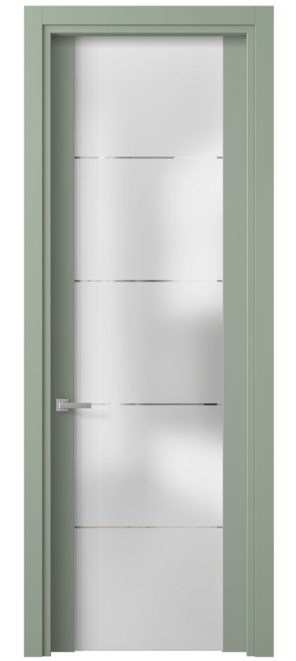 Межкомнатная дверь Planum 4114 ПЭТ светло-оливковый Сатинированное стекло с гравировкой «КВАДРО», триплекс 8 мм Цена 177710 ₸ | Volhovec