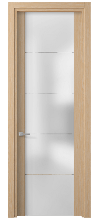 Межкомнатная дверь Planum 4114 Дуб молочный Сатинированное стекло с гравировкой «КВАДРО», триплекс Цена 433050 ₸ | Volhovec