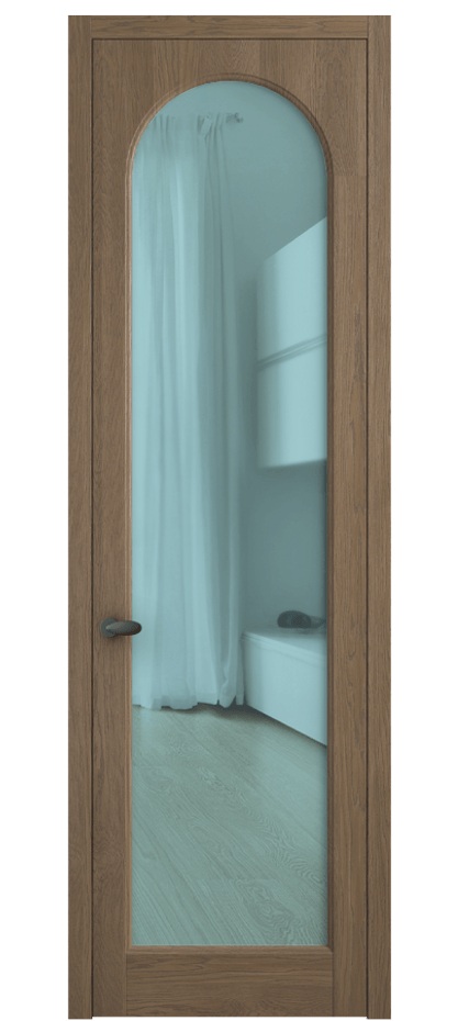 Межкомнатная дверь Palazzo 6804 Дуб джутовый матовый Прозрачное голубое стекло, триплекс, 6мм Цена 871200 ₸ | Volhovec