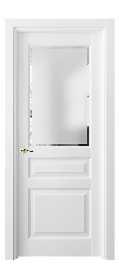 Межкомнатная дверь Лигнум 0710 Матовый белоснежный Сатинированное стекло с фацетом Цена 781696 ₸ | Volhovec