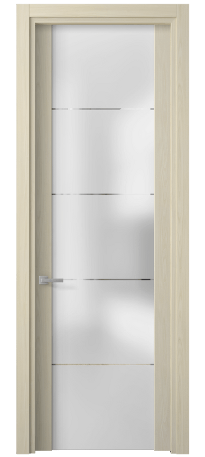 Межкомнатная дверь Planum 4114 Молочный ясень Сатинированное стекло с гравировкой «КВАДРО», триплекс Цена 203670 ₸ | Volhovec