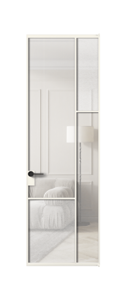 Межкомнатная дверь Mosaic АЛПЛ041.12 Алюминий пудровый белый Рифлёное стекло "Дюна", триплекс, 6 мм + Фактурное стекло "Лёд", триплекс Цена 1084950 ₸ | Volhovec