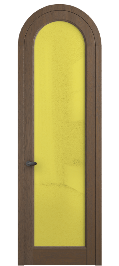 Межкомнатная дверь Palazzo 6814 Дуб туманный матовый Фактурное жёлтое стекло "Лёд", триплекс Цена 1325100 ₸ | Volhovec