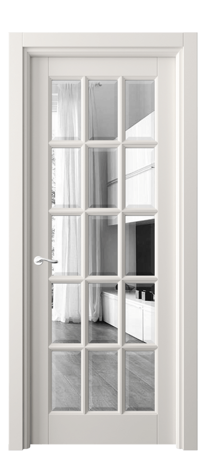 Межкомнатная дверь Lignum 0708 Бук пудровый белый Двустороннее зеркало с фацетом, триплекс Цена 777500 ₸ | Volhovec