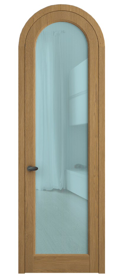 Межкомнатная дверь Палаццо 6814 Дуб солнечный матовый Рифлёное голубое стекло "Дюна", триплекс Цена 1605358 ₸ | Volhovec