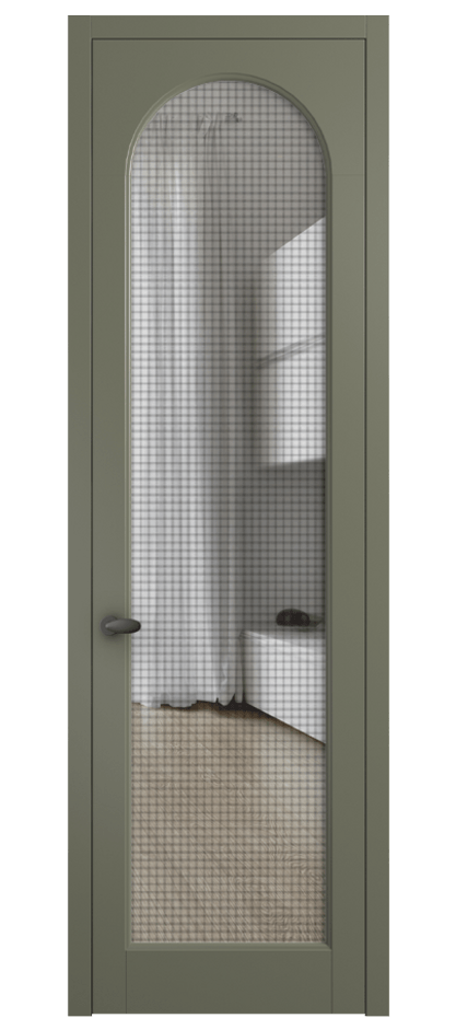 Межкомнатная дверь Palazzo 6804 Матовый оливковый тёмный Декоративное стекло с сеткой "Mesh silver", триплекс Цена 655400 ₸ | Volhovec