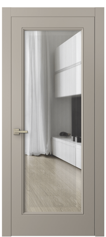 Межкомнатная дверь Линия 8300 Матовый бисквитный Прозрачное стекло с гравировкой "Каннелюры", триплекс Цена 632764 ₸ | Volhovec