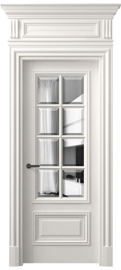 Межкомнатная дверь Антик 7316 Матовый пудровый белый Двустороннее зеркало с фацетом, триплекс Цена 1388840 ₸ | Volhovec