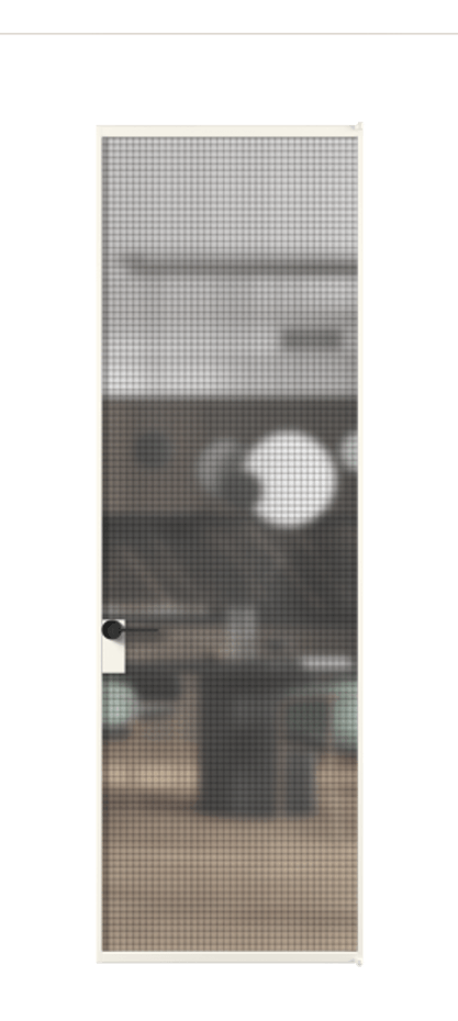 Алюминиевая дверь АЛПЛ040.01 Алюминий пудровый белый Декоративное стекло с сеткой "Mesh silver", триплекс, 6 мм Цена 704450  | Volhovec