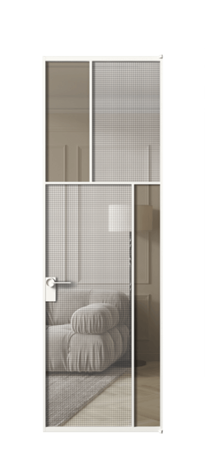 Межкомнатная дверь Mosaic АЛПЛ041.23 Алюминий Белый Mesh silver + Бронза прозрачное триплекс Цена 910600 #CURRENCY# | Volhovec
