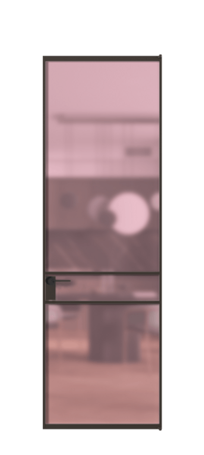 Алюминиевая дверь АЛПЛ040.02 Алюминий антрацит Сатинированное розовое стекло, триплекс Цена 937213  | Volhovec