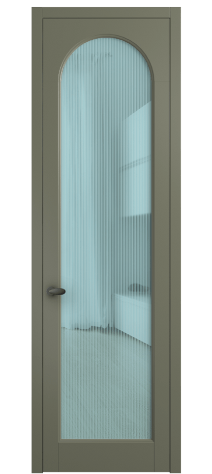 Межкомнатная дверь Палаццо 6804 Матовый оливковый тёмный Рифлёное голубое стекло "Moru", триплекс Цена 794019 ₸ | Volhovec