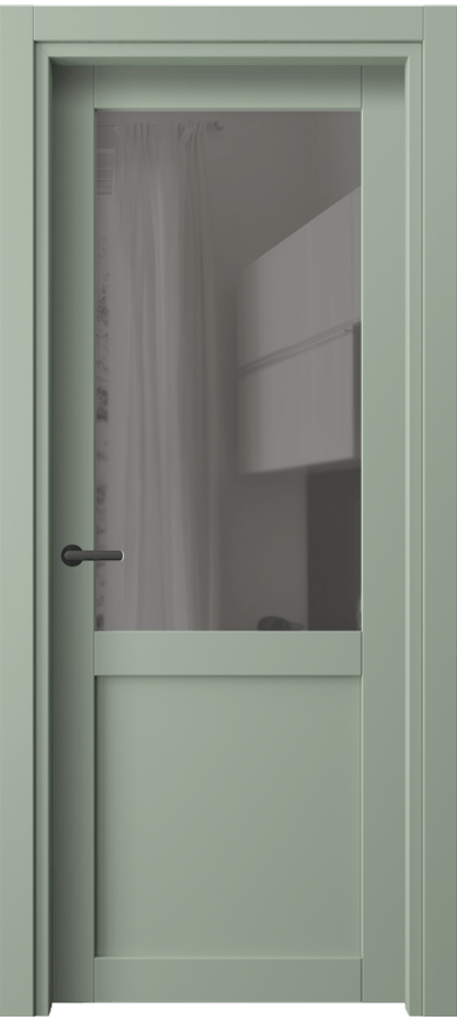 Межкомнатная дверь Нео 2122 ПЭТ светло-оливковый Прозрачное серое стекло, триплекс Цена 86940 ₸ | Volhovec