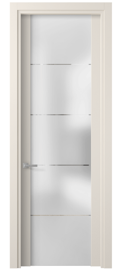 Межкомнатная дверь Planum 4114 ПЭТ кремово-белый Сатинированное стекло с гравировкой «КВАДРО», триплекс 8 мм Цена 177710 ₸ | Volhovec