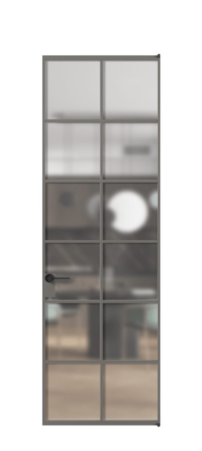 Алюминиевая дверь АЛПЛ040.05 Алюминий классический серый Сатинированное стекло "Matelux Crystal Vision", калёное, матовое, каленое 6 мм Цена 982610  | Volhovec