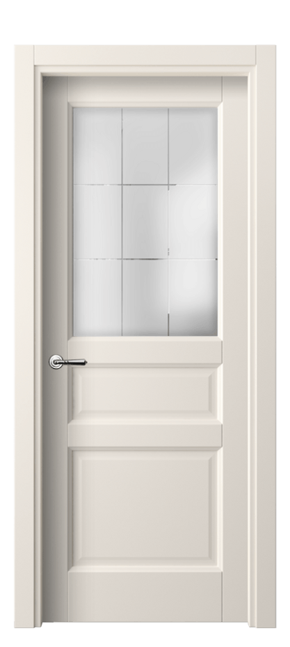 Межкомнатная дверь Галант 1432 ПЭТ кремово-белый Сатинированное стекло с гравировкой "Лофт" Цена 227246 ₸ | Volhovec