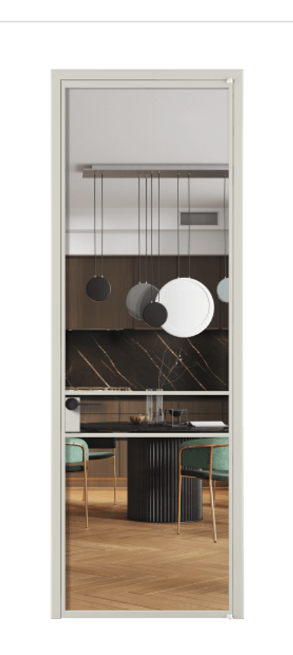 Алюминиевая дверь АЛПЛ040.02 Алюминий тёплый серый Прозрачное стекло "Crystal Vision", калёное, 6 мм Цена 759910  | Volhovec