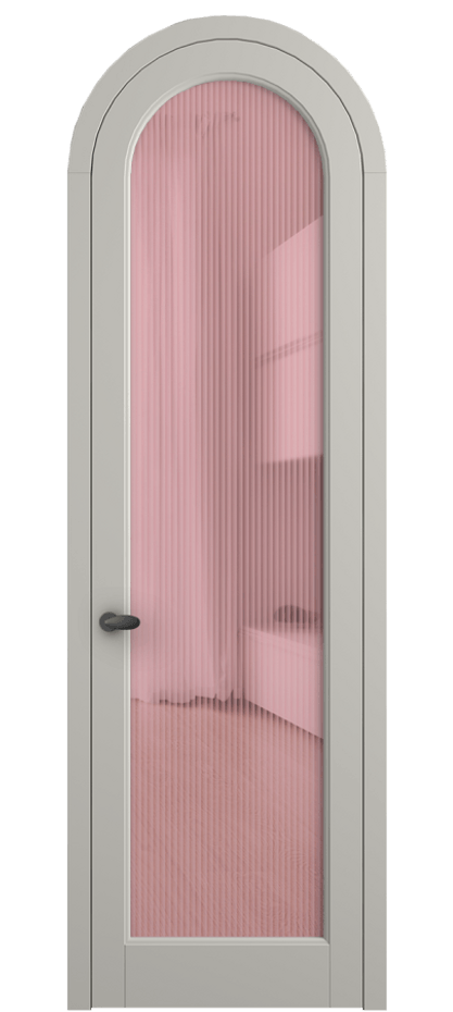 Межкомнатная дверь Палаццо 6814 Матовый тёплый серый Рифлёное розовое стекло "Moru", триплекс Цена 1006682 ₸ | Volhovec