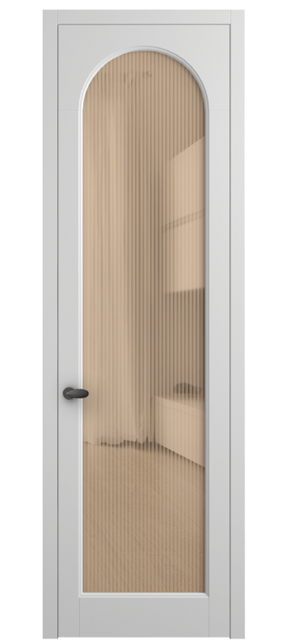 Межкомнатная дверь Палаццо 6804 Матовый белоснежный Рифлёное оранжевое стекло "Мору", триплекс Цена 794019 ₸ | Volhovec