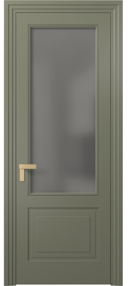 Межкомнатная дверь Рокка 8352 Матовый оливковый тёмный Сатинированное серое стекло, триплекс Цена 517285 ₸ | Volhovec