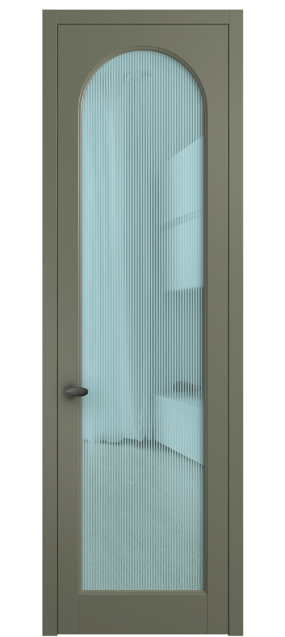 Межкомнатная дверь Palazzo 6804 Матовый оливковый тёмный Рифлёное голубое стекло "Дюна", триплекс Цена 642900 ₸ | Volhovec