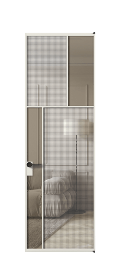 Межкомнатная дверь Mosaic АЛПЛ041.22 Алюминий серый Mesh silver + Бронза прозрачное триплекс Цена 1012690 ₸ | Volhovec