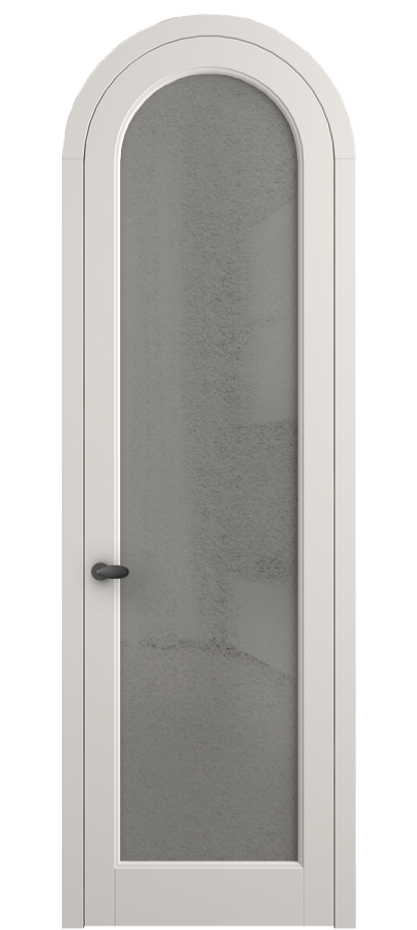 Межкомнатная дверь Палаццо 6814 Матовый пудровый белый Фактурное серое стекло "Лёд", триплекс Цена 1014998 ₸ | Volhovec