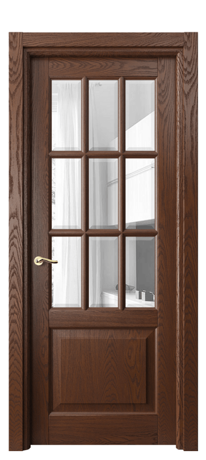 Межкомнатная дверь Лигнум 0748 Дуб коньячный брашированный Прозрачное стекло с фацетом Цена 1338112 ₸ | Volhovec